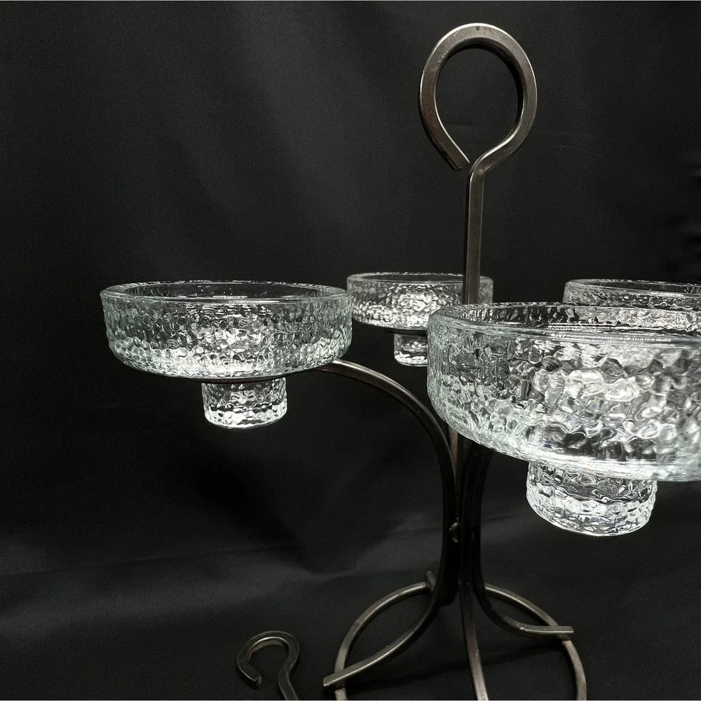 Erik Hoglund Boda Glassworks 4 Arm Iron Candelabra 3 Hanging Rods Kosta Boda